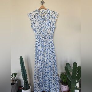Rebecca Taylor 100% Silk Blue & White Midi Dress Size 6 | Tie Waist